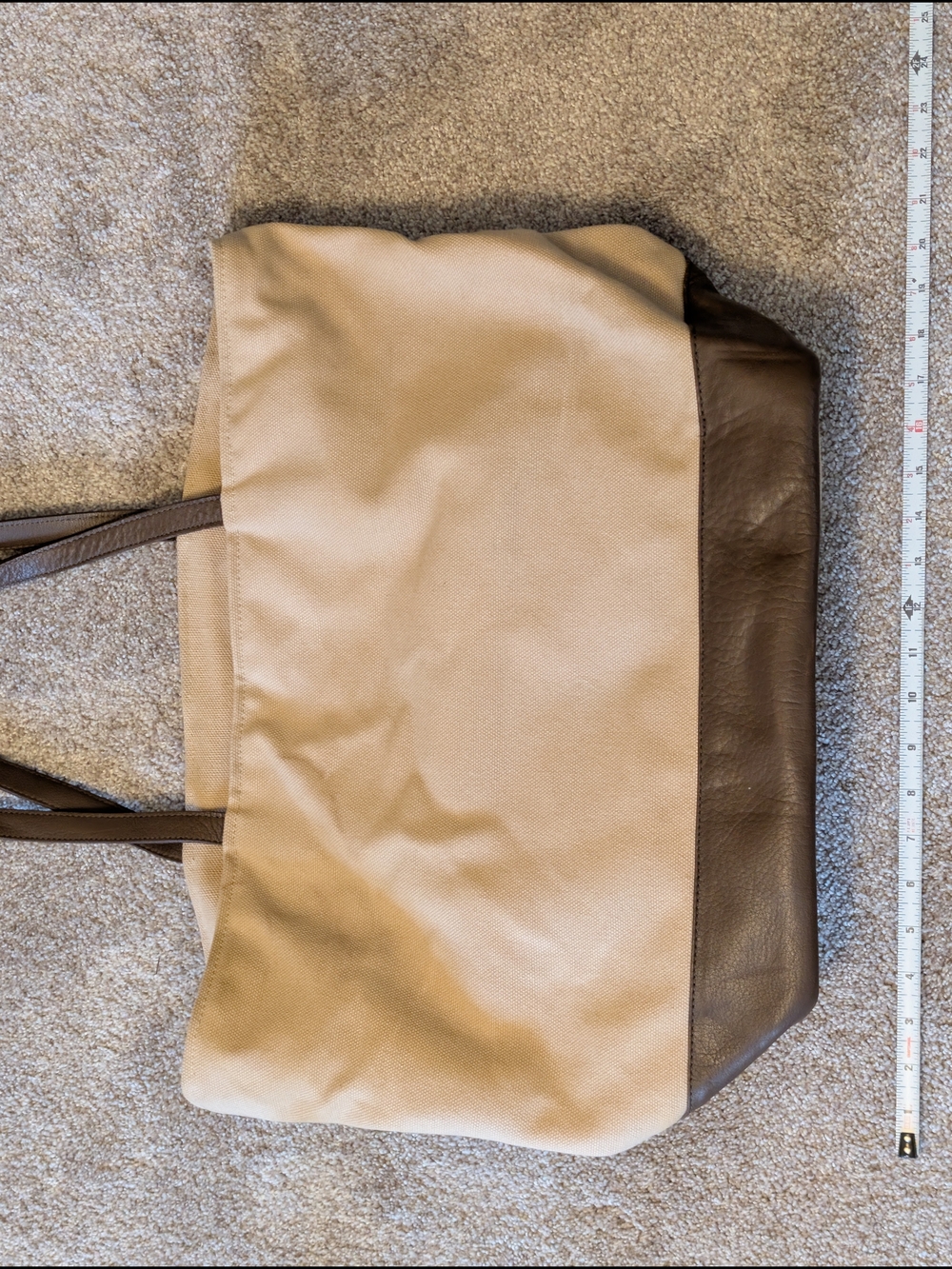 Restoration Hardware Beige Canvas Tote with Brown Leather Base